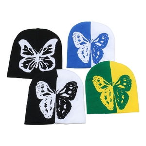 Bonnet En Tricot Motif Papillon Acrylique Chaud Hiver Extérieur Ski Punk Streetwear Hip Hop Coiffure Pour Femmes Hommes
