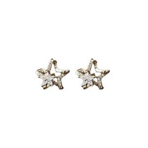 Sparkling silver star stud earrings with clear zircon stones for women minimalist style