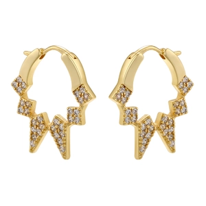 Golden geometric lightning hoop earrings with sparkling cubic zirconia insets