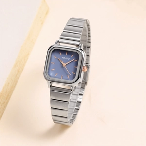 Women Fashion Quartz Watch Minimalist Square Alloy Case Stainless Steel Strap Analog Display Retro Elegant Style