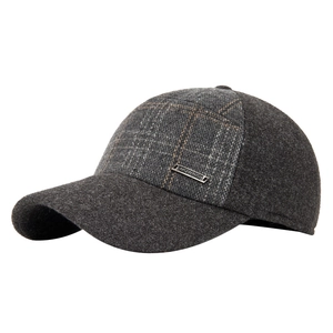 Casquette de baseball d'hiver en laine avec protection d'oreilles et motif à carreaux