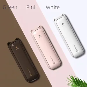 Portable cat-ear mini hand fans in dark brown, coral pink and pearl white colors