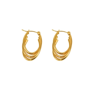 Detailed view of 18k gold plated stainless steel multi-layered hoop earrings