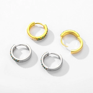 S925 sterling silver hoop earrings with colorful zircon in gold and silver finishes