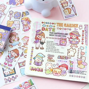 Cute cartoon washi sticker book for DIY scrapbooking with magical girl and animal themes