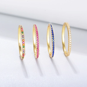 925 Sterling Silver Colorful Zirconia Inlaid Eternity Ring For Women Multi Color Rhinestone Gold Plated Band Ring Finger Jewelry Gift