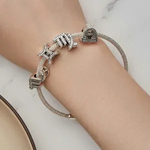 Authentic S925 sterling silver zodiac charm bracelet featuring shimmering cubic zirconia stones