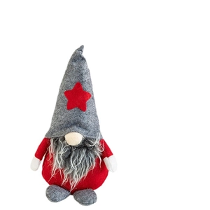 Christmas gnome plush doll with red body and grey star hat for festive table decor