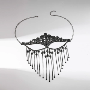 Sexy black rhinestone fringe mask with metallic chains for masquerade parties