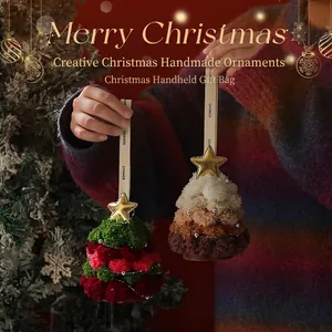 Creative plush Christmas tree pendants with golden stars and red green fuzzy pom-poms