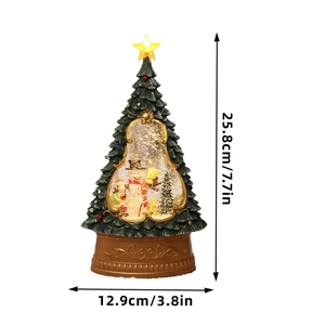 Illuminated Christmas tree music box with Santa scene and vintage ornate bronze base
