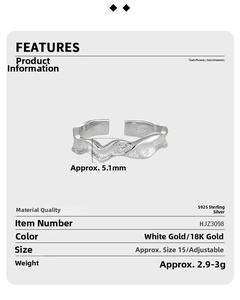 Detailed specs of S925 sterling silver ring with irregular wave texture and matte finish