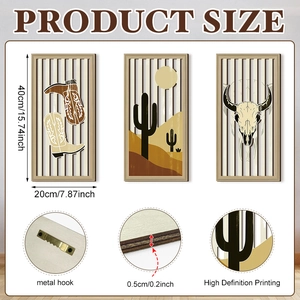 Lot de 3 décorations murales en bois style Western avec bottes de cowboy et cactus
