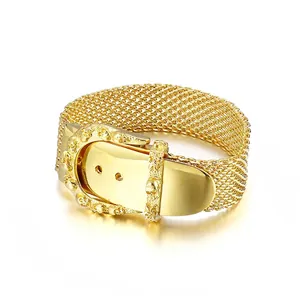Men Gold Plated Stainless Steel Mesh Bracelet Punk Rock Belt Buckle Skull Relief Hip Hop Industrial Jewelry
