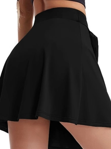 Zwarte A-lijn skort voor dames met ingebouwde short en zak voor yoga en zomergebruik