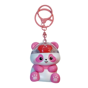 Cute pink panda keychain with glowing heart, perfect for bag charms and car keys.