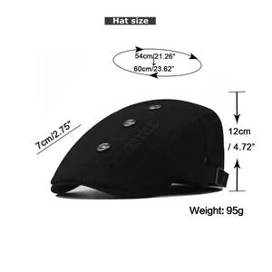 Size chart showing head circumference, brim length, and depth for the black freestyle cap
