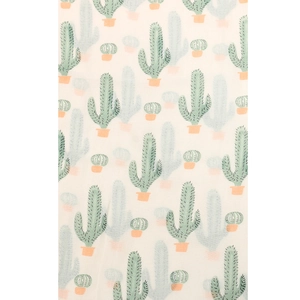Women's summer scarf featuring hand-painted cactus print on beige fabric texture