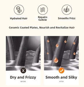 Detail of ceramic glaze coating smoothing frizzy hair for a shiny and healthy result