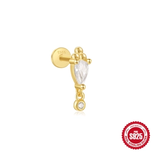 925 Sterling Silver Gold Star Stud Earring with Zirconia Stones for Women