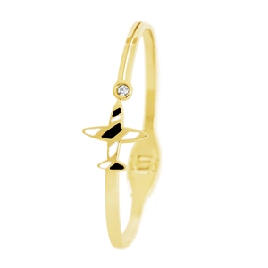 Détail du bracelet avion en or 18k avec rayures en émail et pierre de zircone brillante