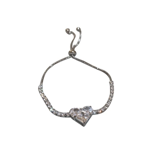 Luxury adjustable heart bracelet with clear zircon heart stone and pavé crystal accents