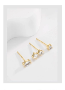 Detailed view of S925 silver stud earrings with sparkling zircon in geometric shapes