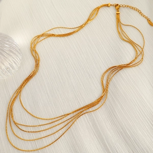 Multilayer Gold Stainless Steel Snake Bone Chain Necklace Minimalist Retro Aesthetic Jewelry For Women Men Gift
