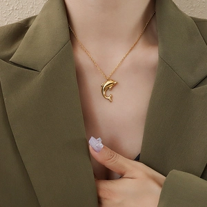 Dolphin Pendant Necklace Stainless Steel Gold Plated Minimalist Cute Animal Clavicle Chain Jewelry For Women