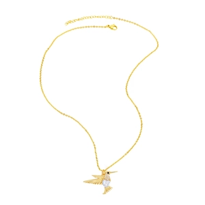 Elegant hummingbird necklace in gold finish with micro-set heart zircon and crystals