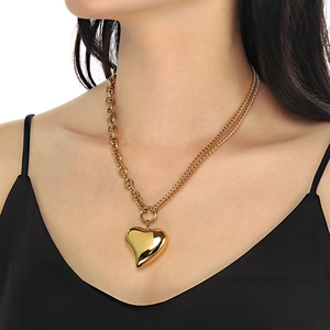 Fashionable 18K gold heart pendant necklace with double chain design for women