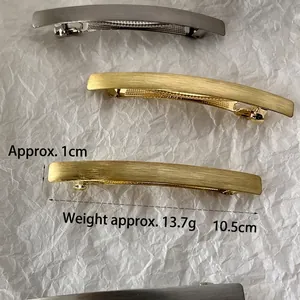 Minimalist brushed alloy spring hair clips in gold and silver finish, 10.5cm long