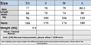 Detailed size chart for elegant French A-line knot skirt showing waist and hip measurements