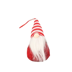 Christmas gnome hanging decoration with red striped hat and long white beard for tree