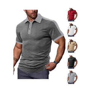 Men's casual slim fit polo shirt with contrast collar and textured knit striped fabric