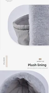 Detail showing the thick plush lining of the grey winter thermal hat for toddlers