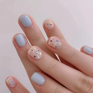 Unghie Finte Lavanda Corte Quadrate Glitter Colorati Motivo Coriandoli Autunno Inverno Unghie Artificiali Per Donne