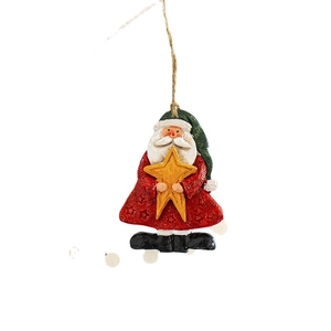 Pendaglio natalizio Babbo Natale in resina vintage con stella e veste rossa stellata