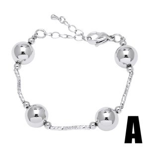 Silver bead bracelet with twisted metal bars and adjustable lobster clasp closure