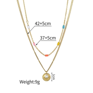 Detail showing dimensions of golden double-layer necklace with measurements and weight