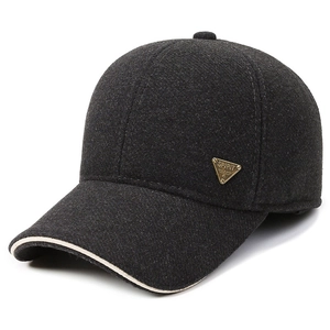 Deep grey winter baseball cap with ear protection and contrast piping for men