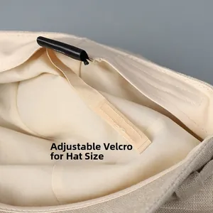 Détail de la bande velcro réglable à l'intérieur du chapeau en lin pour ajuster la taille
