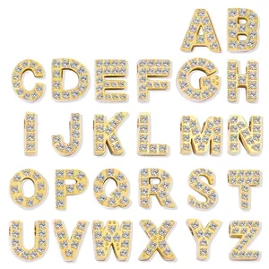 Stainless Steel Alphabet Letter Charms With Micro Pave Zircon Rhinestone DIY Jewelry Making Initial Pendants