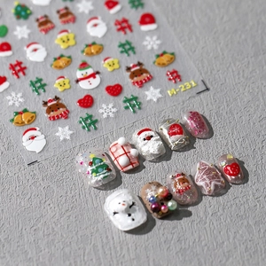 Christmas Nail Art Stickers Embossed Self Adhesive Cartoon Santa Snowman Reindeer Festive Manicure Decoration For Women