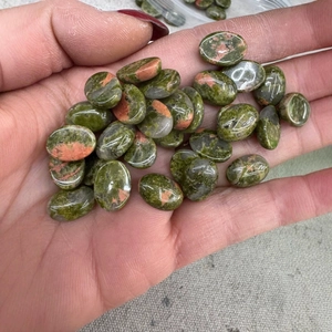 Natural Unakite Cabochon Oval Polished Gemstone Flat Back Stone For DIY Jewelry Making Ring Face Crafting Material