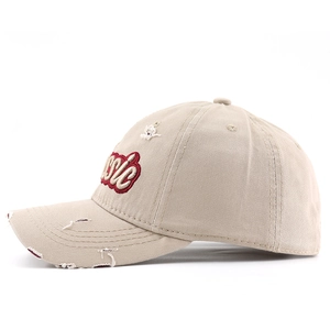 Detailed close-up of vintage washed cotton cap with Classic 3D letter embroidery