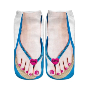 Detailed 3D print of flip-flop sandals with Friends and Love text on white socks