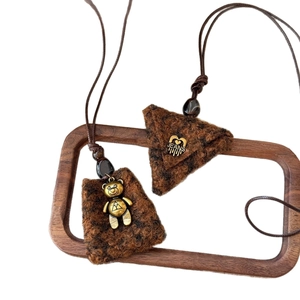 Vintage brown teddy bear plush trapezoid pendant necklace for winter sweater style