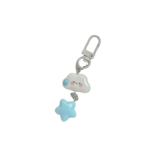 Cute resin cloud and star keychain with lobster clasp charm on white background