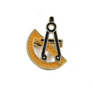 Creative protractor and compass enamel pin with yellow and black medical badge style